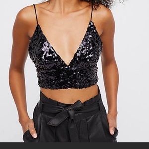 Free people black sequins brami crop top
